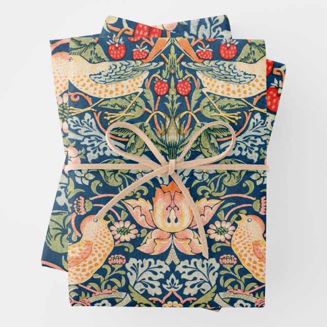 Strawberry Thief Gift Wrap Flat Sheet Set of 3 (In situ)