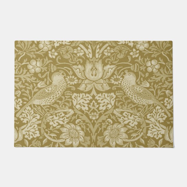 Strawberry Thief Gold, William Morris Doormat (Front)