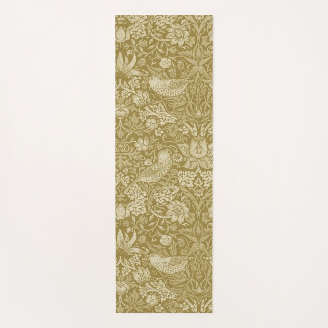 Strawberry Thief Gold, William Morris Yoga Mat (Front)