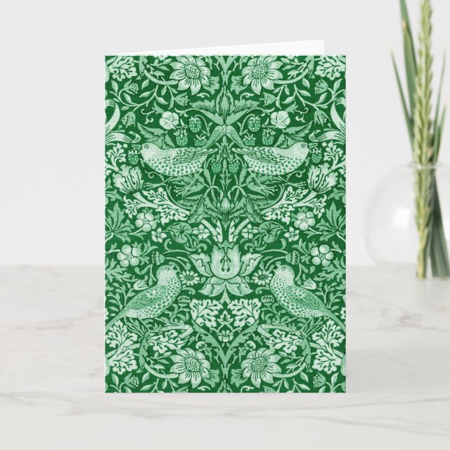 Strawberry Thief Green, William Morris Card (Front)