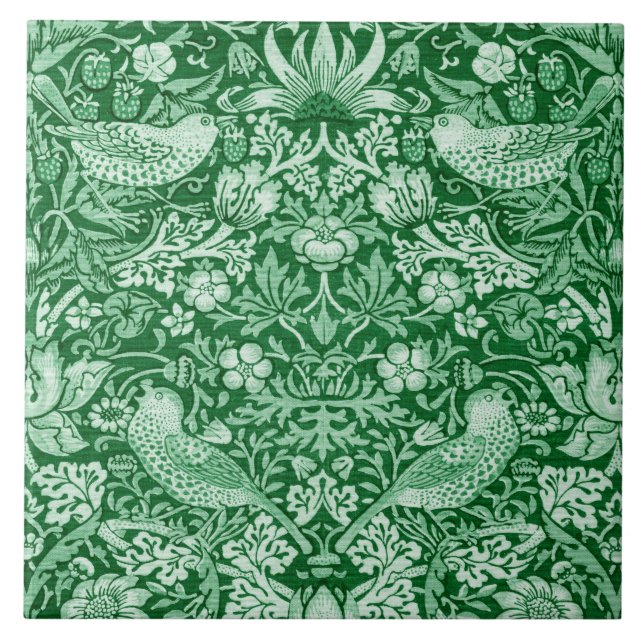 Strawberry Thief Green, William Morris Tile (Front)