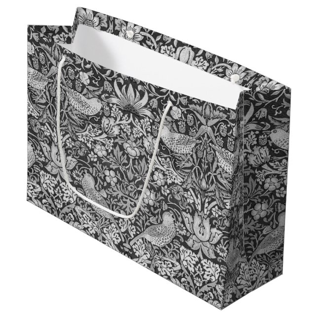 Strawberry Thief Grey, William Morris Large Gift B Bag (Front Angled)