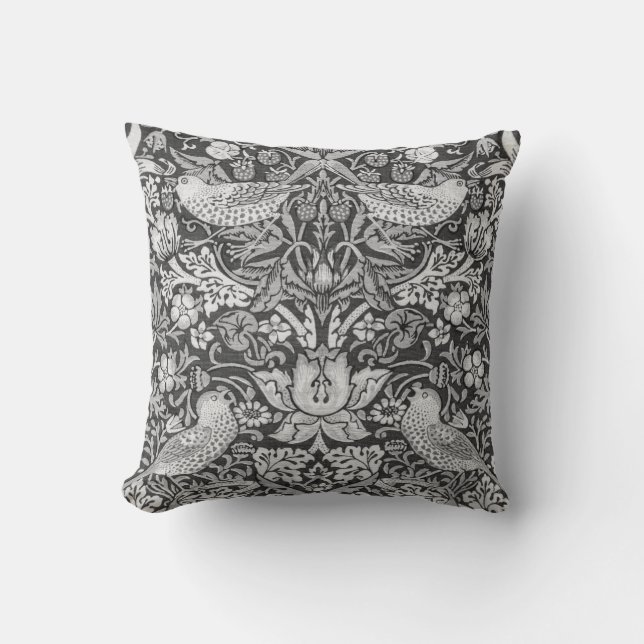 Strawberry Thief Grey, William Morris Throw Pillow (Front)
