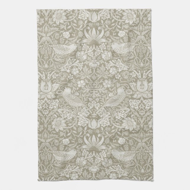 Strawberry Thief Ivory, William Morris Kitchen Towel (Vertical)