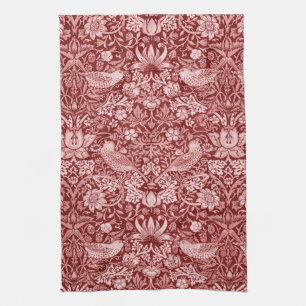 Strawberry Thief Maroon, William Morris Kitchen Towel
