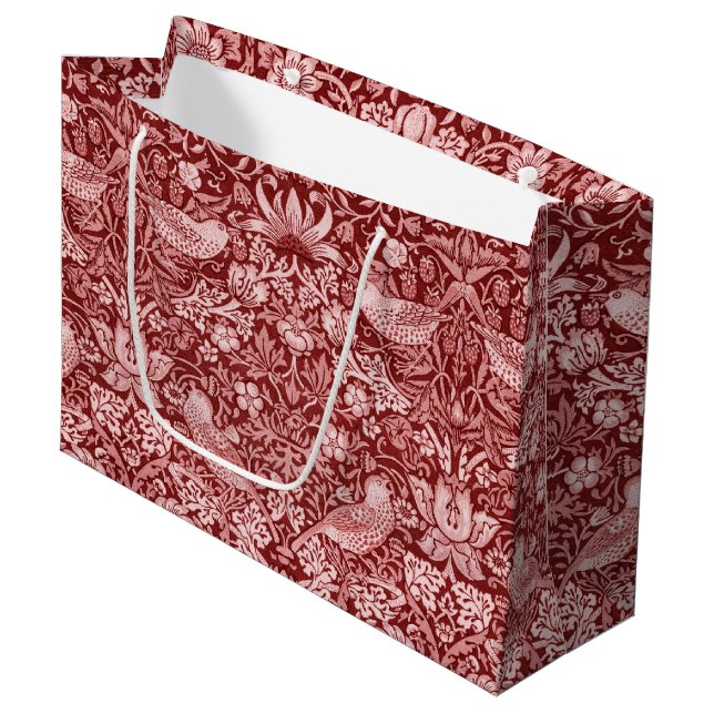 Strawberry Thief Maroon, William Morris Large Gift Large Gift Bag (Front Angled)