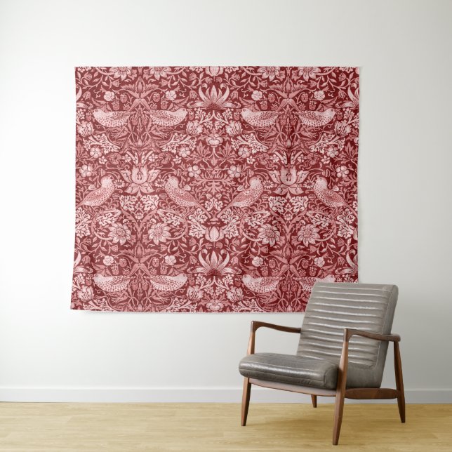 Strawberry Thief Maroon, William Morris Tapestry (In Situ (Horizontal))