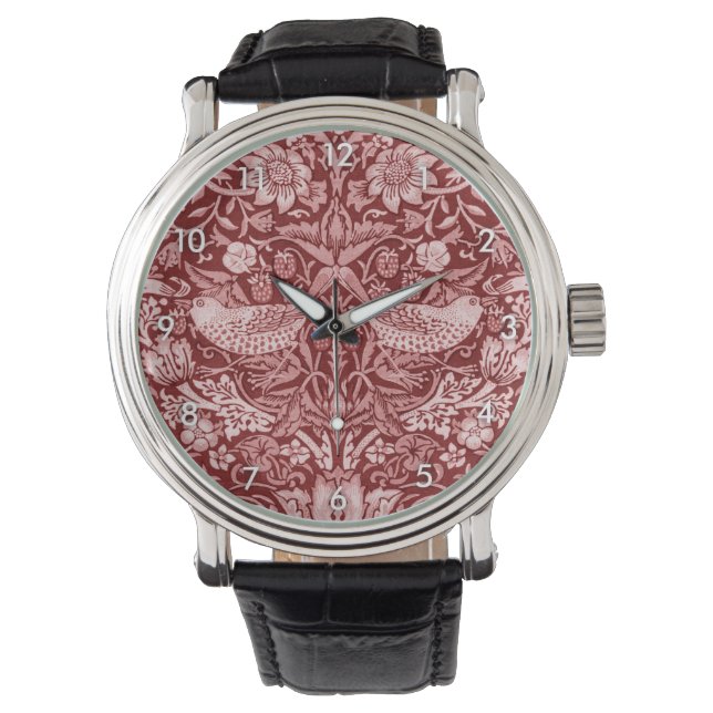 Strawberry Thief Maroon, William Morris Watch (Front)