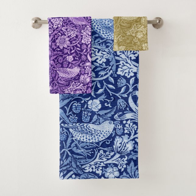 Strawberry Thief Monotone, William Morris Bath Tow Towel Set (Insitu)