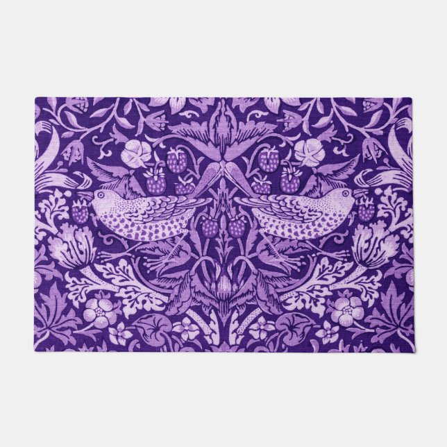 Strawberry Thief Purple, William Morris Doormat (Front)
