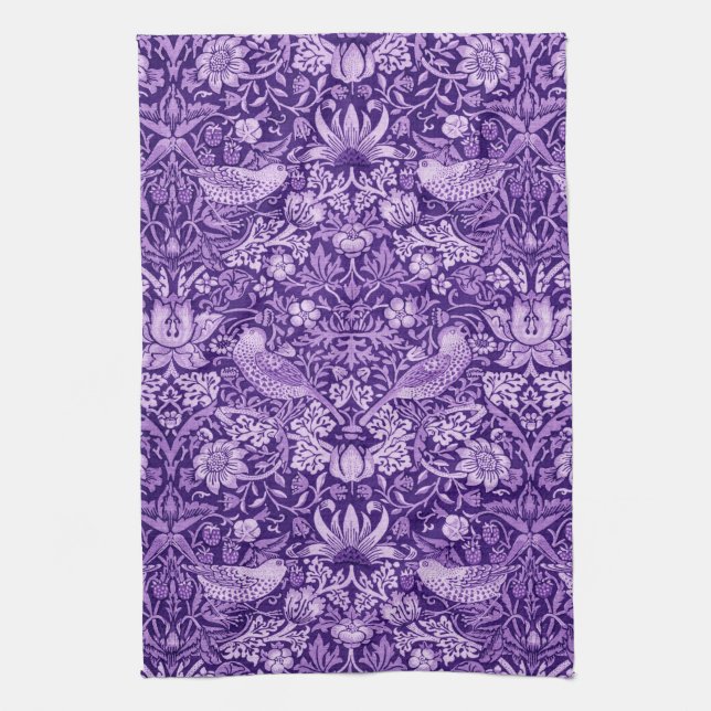 Strawberry Thief Purple, William Morris Kitchen Towel (Vertical)