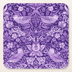 Strawberry Thief Purple, William Morris Square Paper Coaster