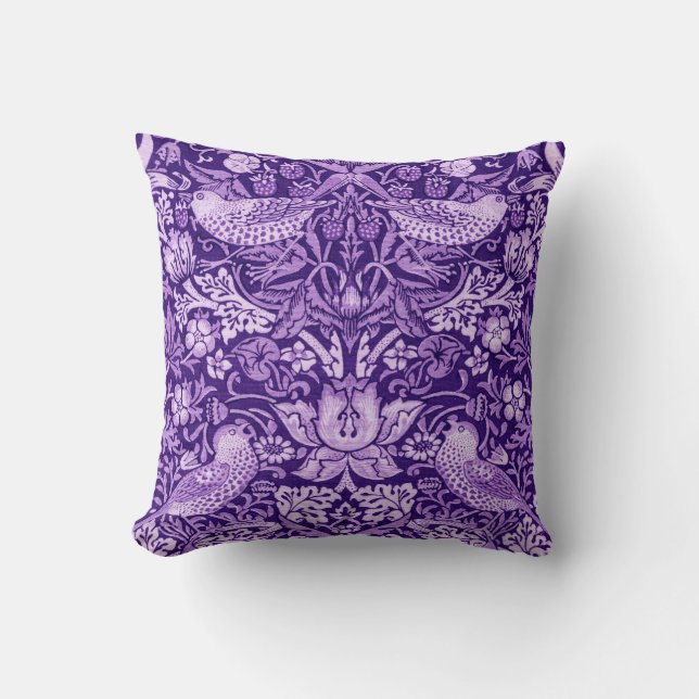 Strawberry Thief Purple, William Morris Throw Pillow (Front)