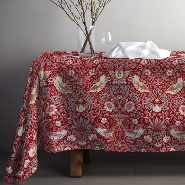 Strawberry Thief Red William Morris Floral Pattern Tablecloth (Creator Uploaded)