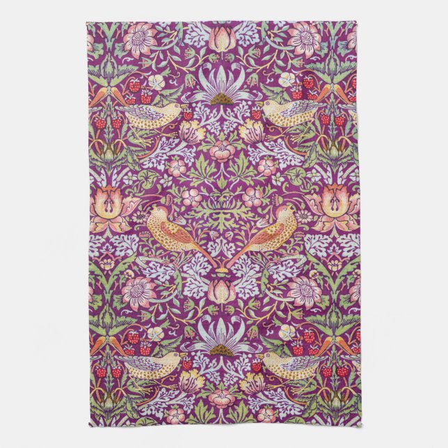 Strawberry Thief Red, William Morris Kitchen Towel (Vertical)
