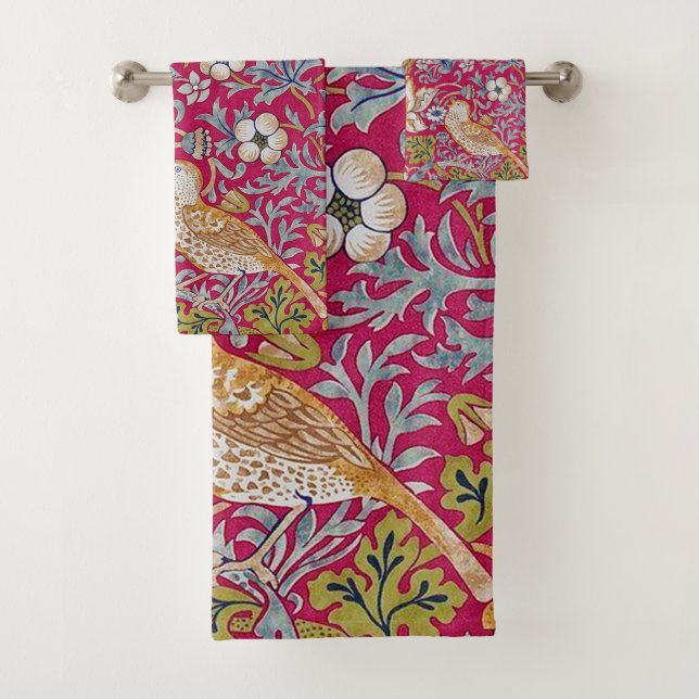 Strawberry Thief, William Morris Bath Towel Set (Insitu)