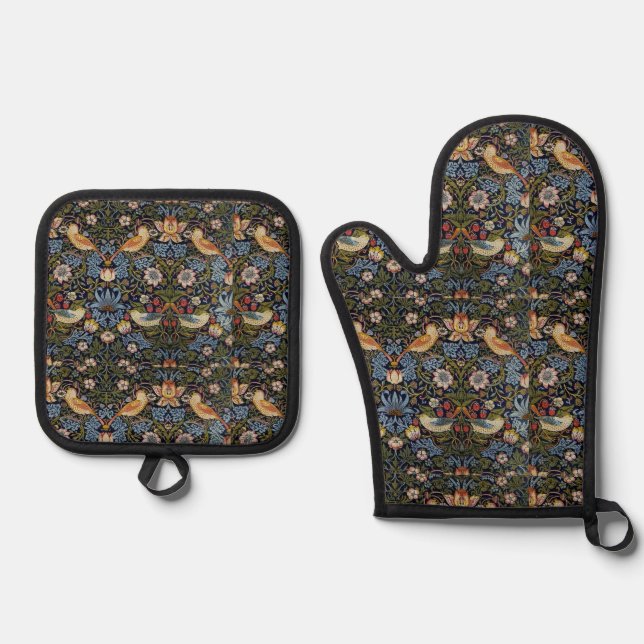 Strawberry Thief William Morris  Oven Mitt & Pot Holder Set (Front)