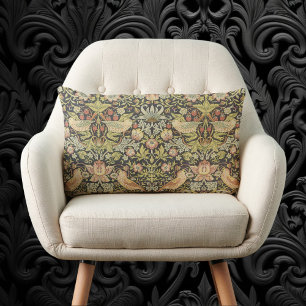 Strawberry Thieves by William Morris, Vintage Art Lumbar Pillow