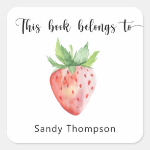 Strawberry - This book belongs to Square Sticker