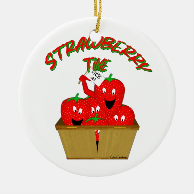 Strawberry Time! Ceramic Ornament (Front)