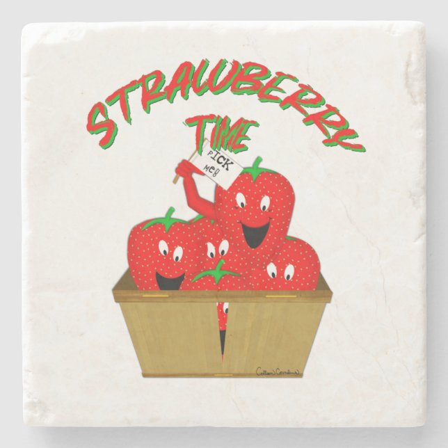 Strawberry Time! Stone Coaster (Front)