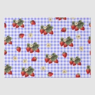 Strawberry tissue paper on blue gingham
