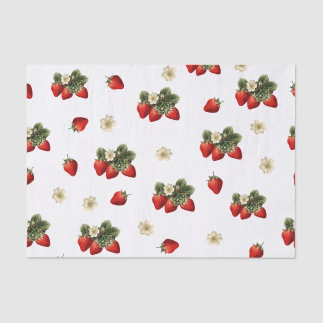 Strawberry tissue paper with blossoms on white (Front)