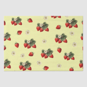 Strawberry tissue paper with blossoms on yellow