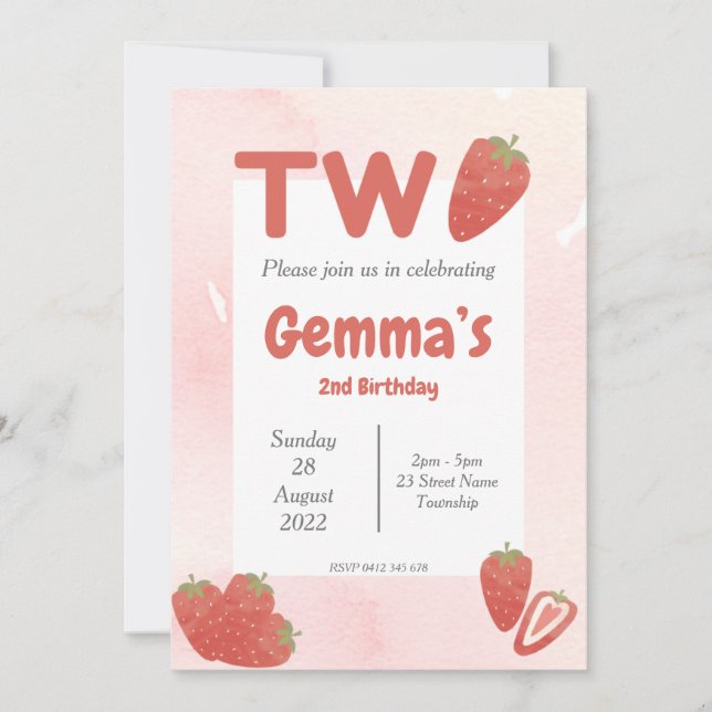 Strawberry Two birthday Invitation (Front)