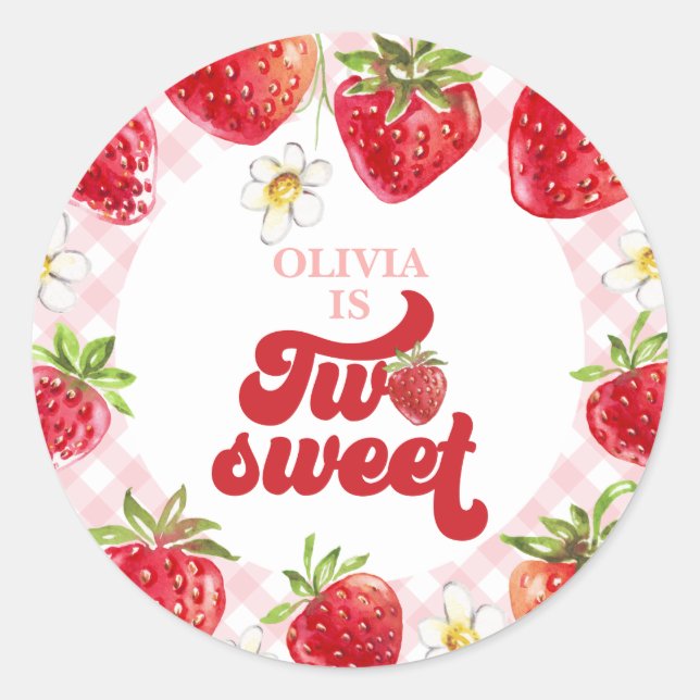 Strawberry Two Sweet 2nd Birthday Classic Round Sticker (Front)