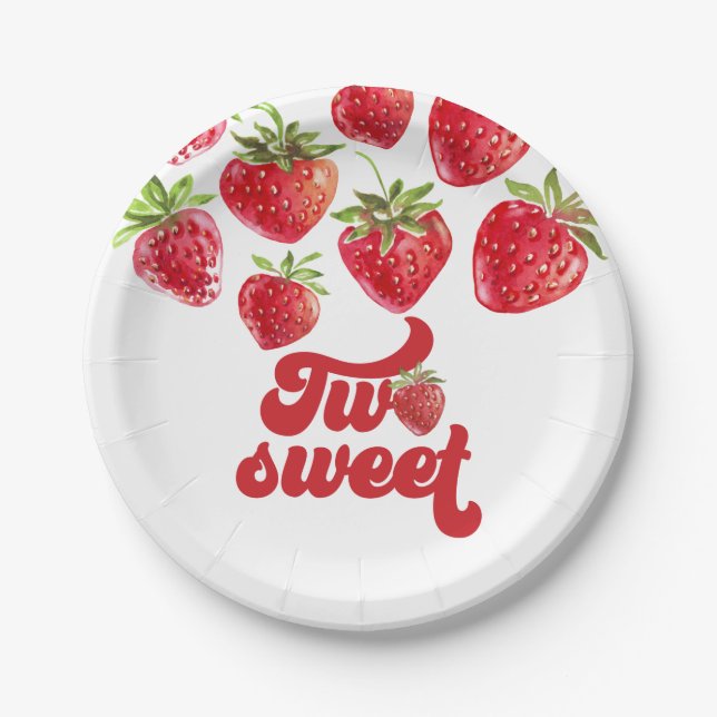 Strawberry Two Sweet 2nd Birthday Paper Plates (Front)