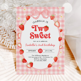 Strawberry Two Sweet Berry 2nd Birthday Party Invitation