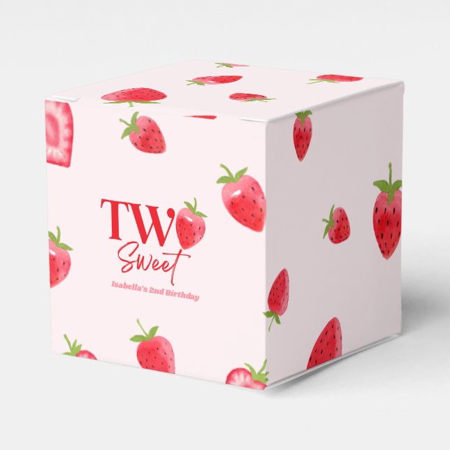 Strawberry Two Sweet Pink Red 2nd Birthday Party Favor Box (Front Side)