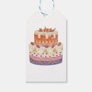 Strawberry two-tier cake gift tags