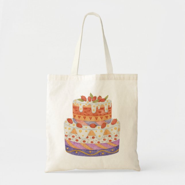 Strawberry two-tier cake tote bag (Front)