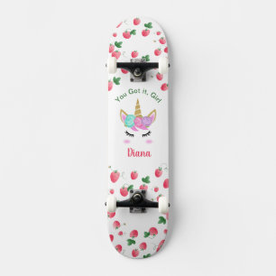 Strawberry Unicorn skateboard with name