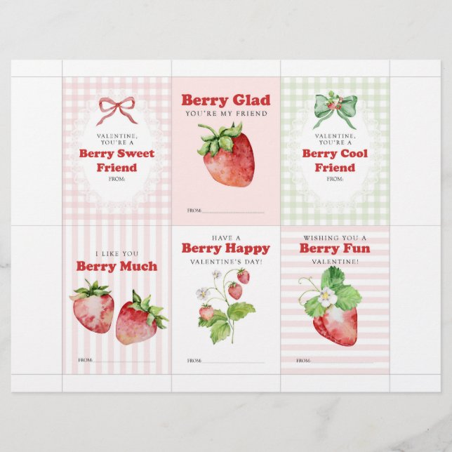 Strawberry Valentine Cards for Kids (Front)