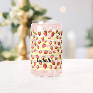 Strawberry Vanilla Stripes Personalize  Can Glass
