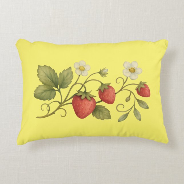 Strawberry Vine With Flowers Accent Pillow (Front)