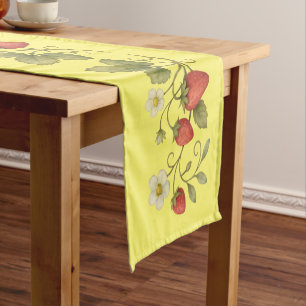 Strawberry Vine With Flowers Short Table Runner