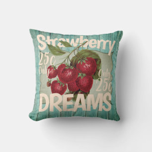 Strawberry vintage dreams retro old ad texture throw pillow