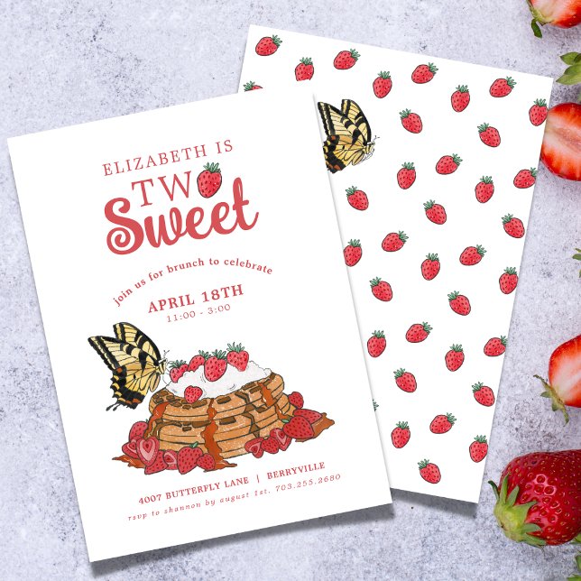 Strawberry Waffles Butterfly | Two Sweet Birthday  Invitation (Creator Uploaded)