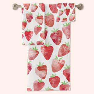 Strawberry Watercolor Bath Towel Set