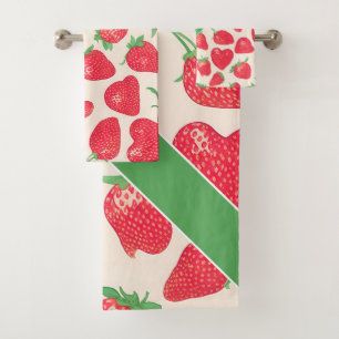 Strawberry Watercolor Colorful Pattern Bath Towel Set