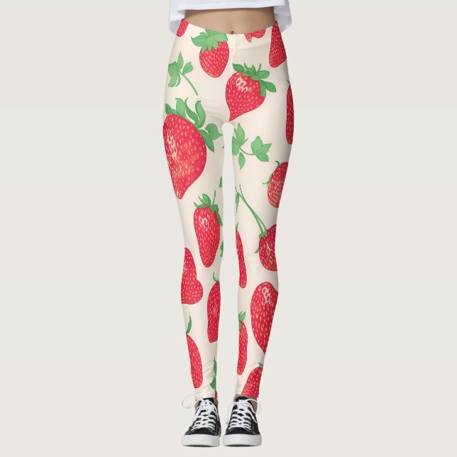 Strawberry Watercolor Colourful Pattern Leggings (Front)