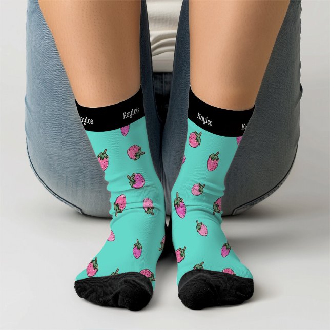Strawberry Watercolor Cute Spring Summer Name Socks (Creator Uploaded)