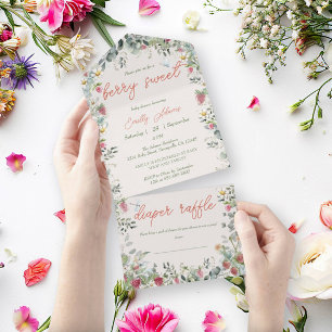 Strawberry Watercolor Gender Neutral Baby Shower All In One Invitation