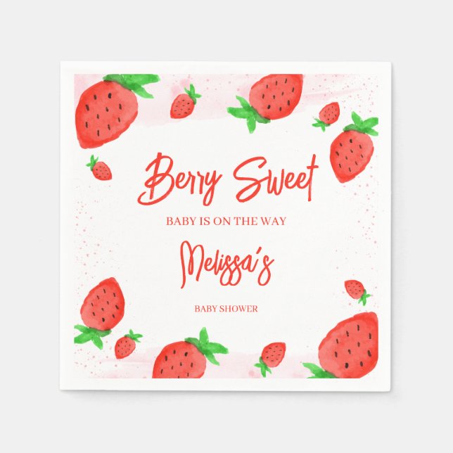 Strawberry Watercolor Girl Baby Shower Berry Sweet Napkin (Front)