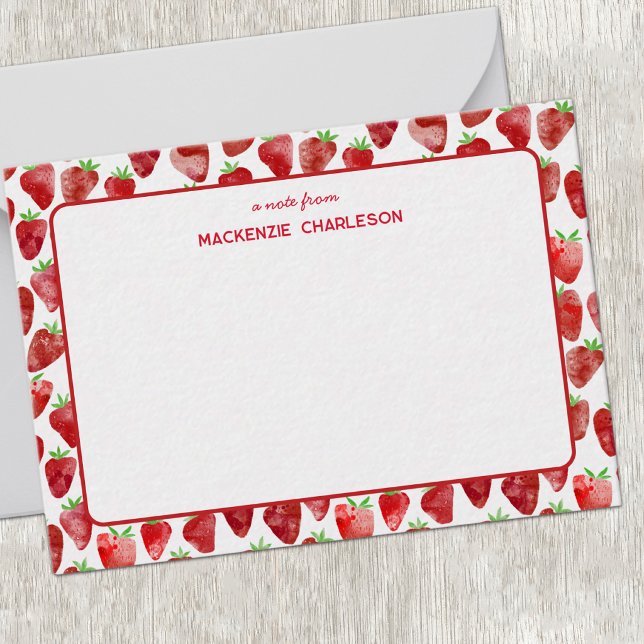 Strawberry Watercolor Personalized Card (Fun strawberry watercolor personalized notecards)