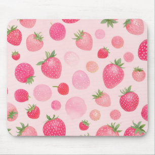 Strawberry Watercolor Pink Berry Seamless Pattern Mouse Pad
